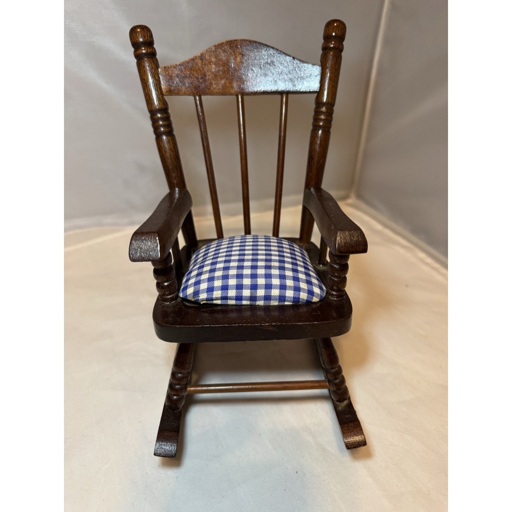 VTG Wooden Tiny Rocking‎ Chair Pin Cushion Needles Sewing Doll Barbie